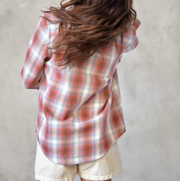 Outerknown Blanket Shirt Mauve Plaid Stripe - Picture 4 of 12